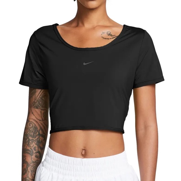 Nike Tops - Nike Women's Black Cropped Scoop-Neck Tee Tie Back